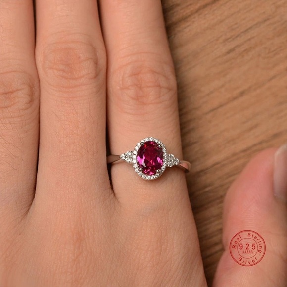 Silver Red Oval Micro Pave Crystal Ring - Picture 4 of 4